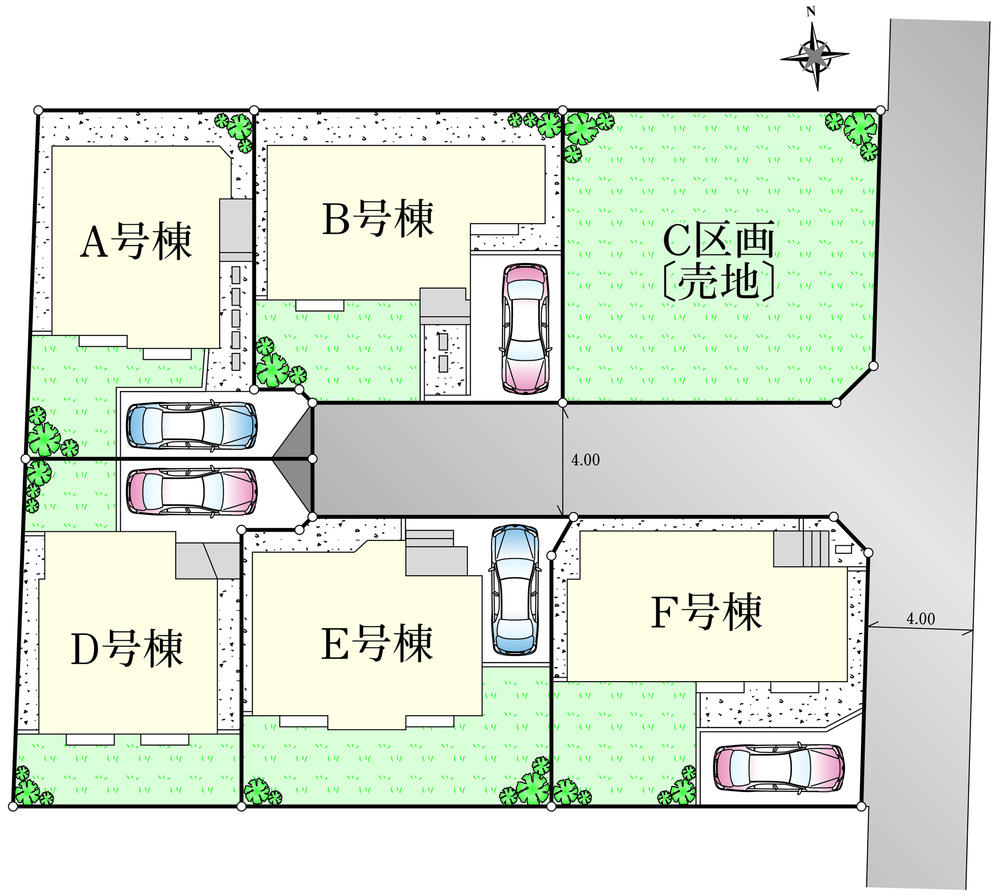 The entire compartment Figure. All six compartment view (New homes five buildings ・ C No. Location: land for sale)