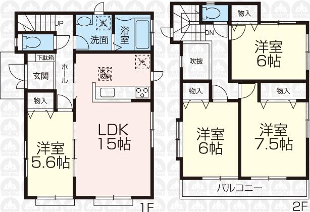 Floor plan. (1 Building), Price 36,800,000 yen, 4LDK, Land area 120.23 sq m , Building area 96.67 sq m