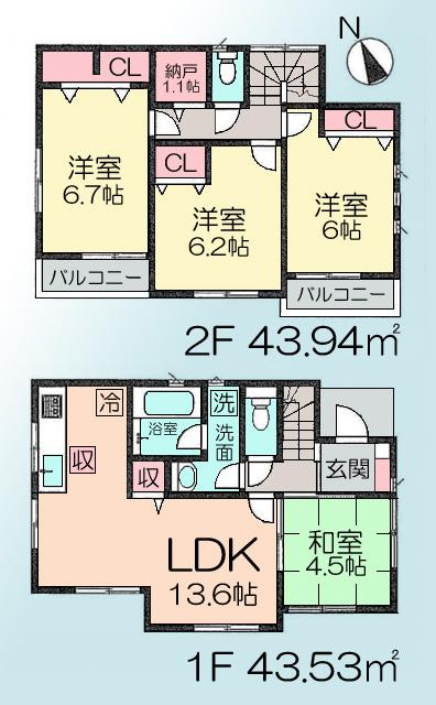 Floor plan. (7 Building), Price 39,800,000 yen, 4LDK, Land area 110.16 sq m , Building area 87.47 sq m