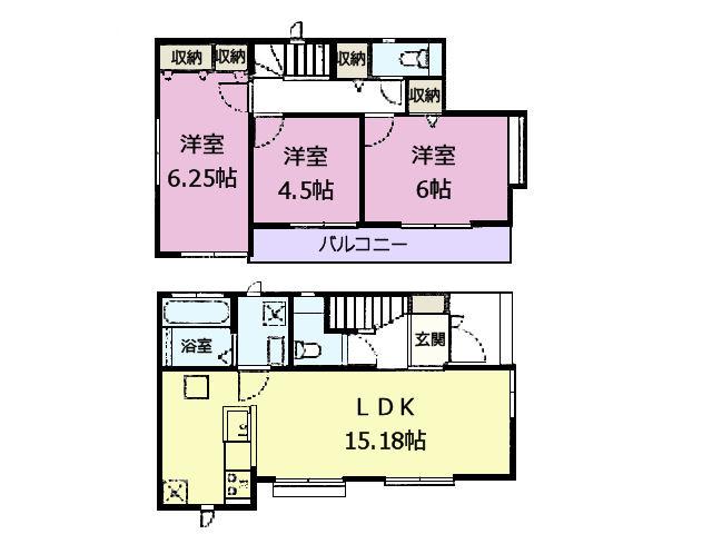 Floor plan. 34,800,000 yen, 3LDK, Land area 95.65 sq m , Building area 75.96 sq m