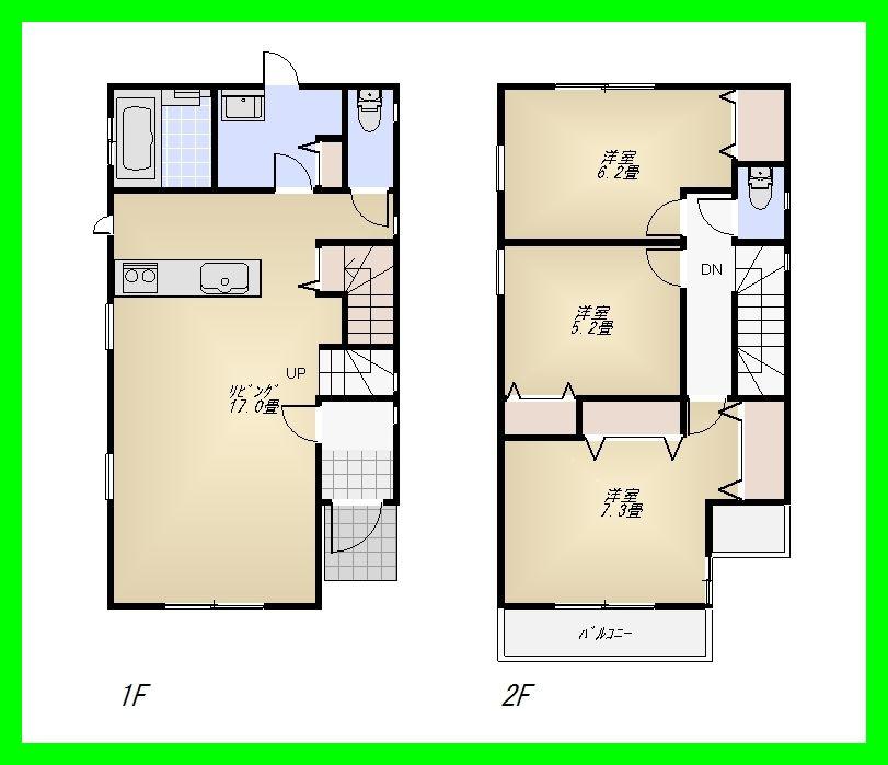 Building plan example (floor plan). Building plan example (A Building) 3LDK, Land price 29.5 million yen, Land area 108.78 sq m , Building price 15 million yen, Building area 86.12 sq m