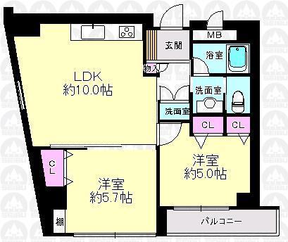 Floor plan. 2LDK, Price 24,900,000 yen, Occupied area 45.42 sq m , Balcony area 4.07 sq m
