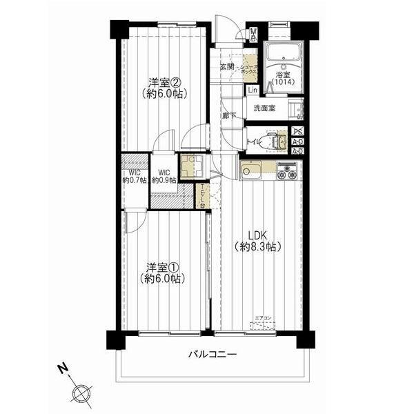 Floor plan. 2LDK, Price 21.9 million yen, Footprint 48.6 sq m , Balcony area 7.56 sq m