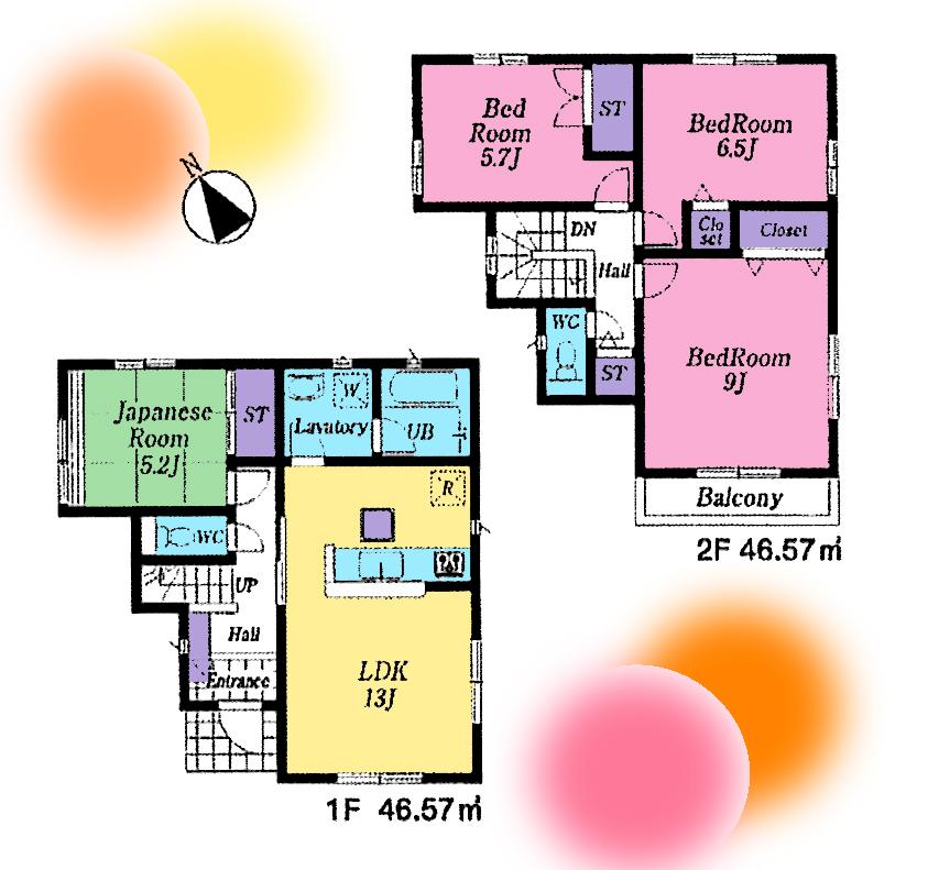Floor plan. (Building 2), Price 38,800,000 yen, 4LDK, Land area 94.95 sq m , Building area 93.14 sq m