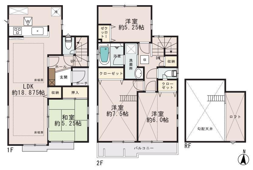 Floor plan. (Building 2), Price 52,800,000 yen, 4LDK, Land area 127.95 sq m , Building area 100.09 sq m