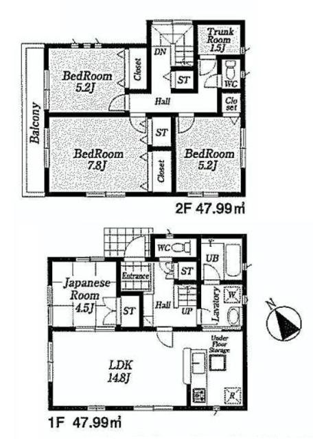 Floor plan. (1 Building), Price 42,800,000 yen, 4LDK+S, Land area 94.95 sq m , Building area 95.98 sq m