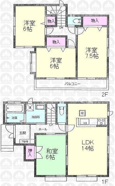 Floor plan. (H Building), Price 42,800,000 yen, 4LDK, Land area 125.51 sq m , Building area 93.98 sq m