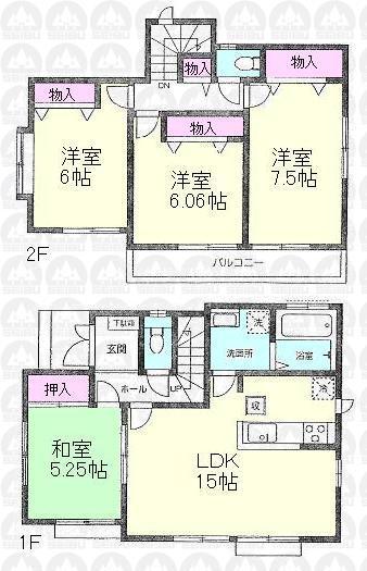 Floor plan. (I Building), Price 43,800,000 yen, 4LDK, Land area 125.17 sq m , Building area 94.08 sq m