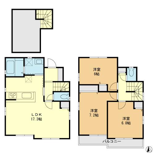 Building plan example (floor plan). Building plan example (A section) 3LDK, Land price 36 million yen, Land area 106.19 sq m , Building price 10.8 million yen, Building area 84.9 sq m