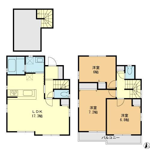 Building plan example (floor plan). Building plan example (B compartment) 3LDK, Land price 35 million yen, Land area 106.2 sq m , Building price 10.8 million yen, Building area 84.9 sq m