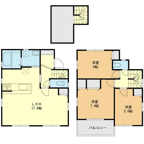 Building plan example (floor plan). Building plan example (C partition) 3LDK, Land price 36 million yen, Land area 106.2 sq m , Building price 10.8 million yen, Building area 84.55 sq m