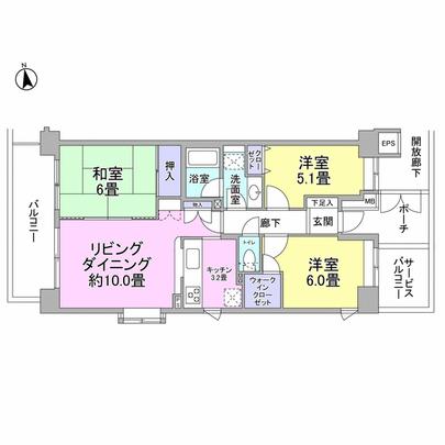 Floor plan. ※ West ・ South ・ East of the three-direction room ※ Double-sided balcony