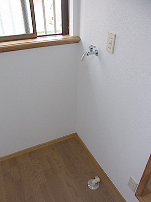 Washroom. Washing machine in the room