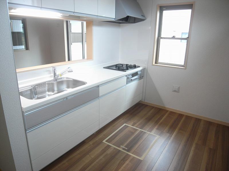Kitchen. White system kitchen with cleanliness