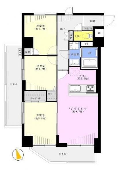 Floor plan. 3LDK, Price 31,800,000 yen, Footprint 65 sq m , Balcony area 13.6 sq m