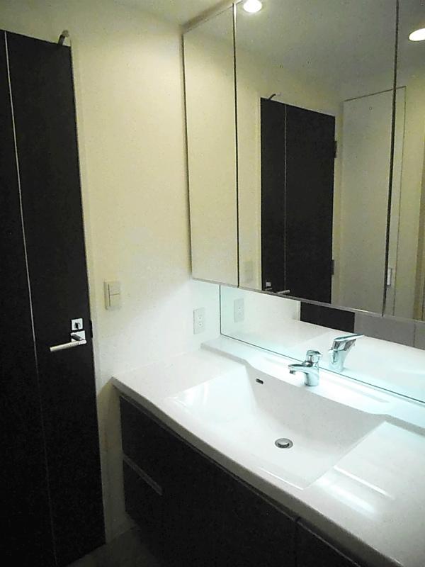 Wash basin, toilet. Washroom