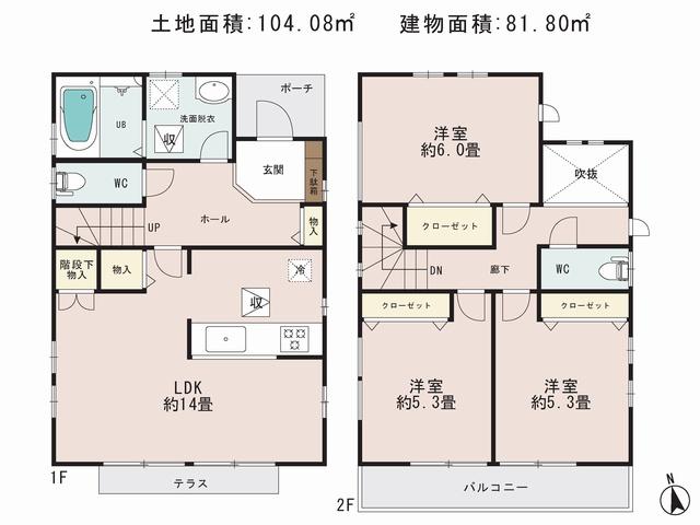 Floor plan. 45,800,000 yen, 3LDK, Land area 104.08 sq m , Building area 81.8 sq m