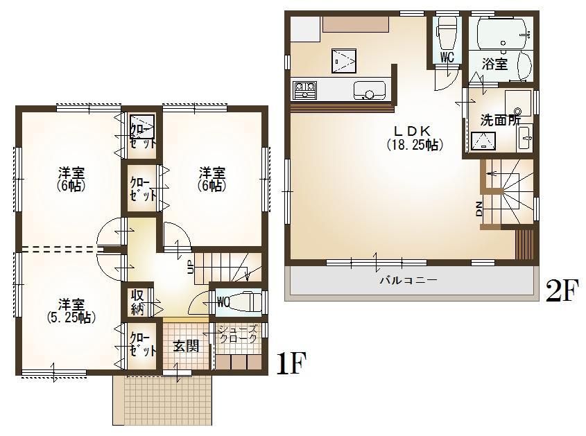 Floor plan. (3 Building), Price 37,800,000 yen, 3LDK, Land area 114.97 sq m , Building area 82.21 sq m