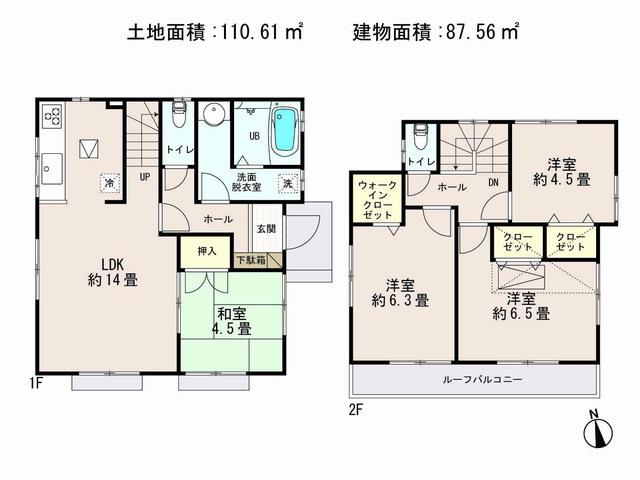 Floor plan. (3 Building), Price 45,800,000 yen, 4LDK, Land area 110.61 sq m , Building area 87.56 sq m