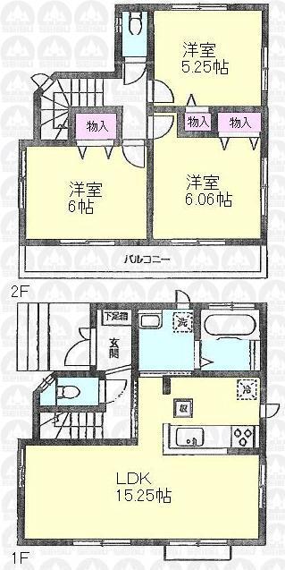 Floor plan. 42,800,000 yen, 3LDK, Land area 95.55 sq m , Building area 76.38 sq m