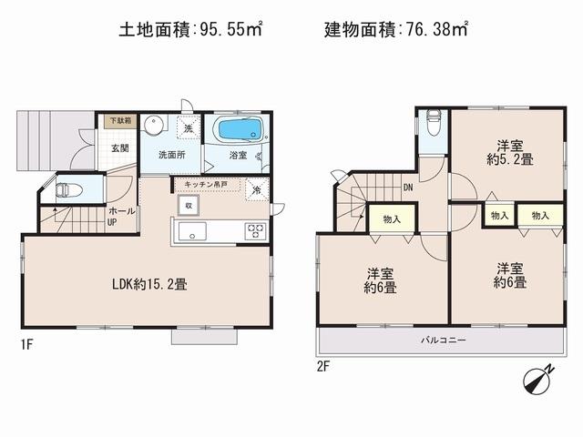 Floor plan. 42,800,000 yen, 3LDK, Land area 95.55 sq m , Building area 76.38 sq m