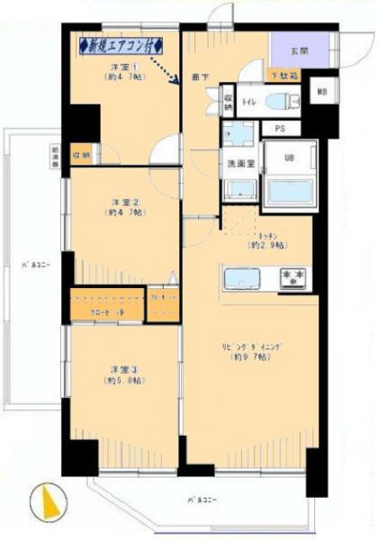 Floor plan. 3LDK, Price 31,800,000 yen, Footprint 65 sq m , Balcony area 13.6 sq m