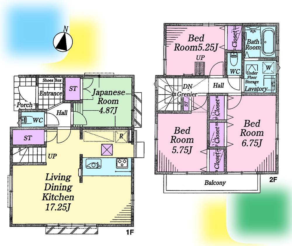 Floor plan. (1 Building), Price 53,800,000 yen, 4LDK, Land area 90.1 sq m , Building area 92.34 sq m
