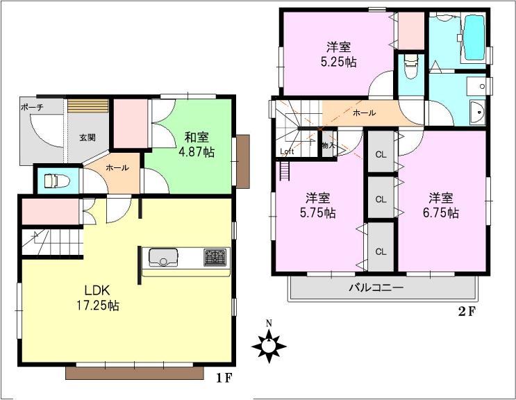 Floor plan. (1 Building), Price 53,800,000 yen, 4LDK, Land area 90.1 sq m , Building area 92.34 sq m