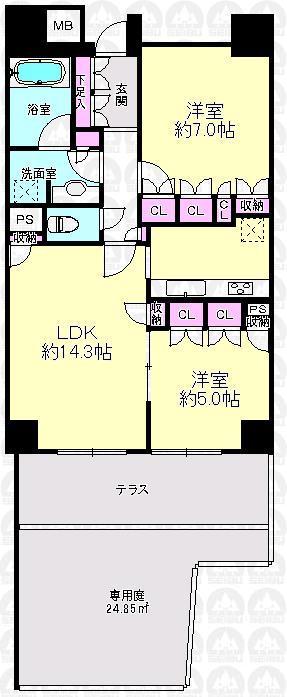 Floor plan. 2LDK, Price 28.8 million yen, Occupied area 61.54 sq m