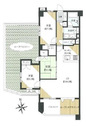 Floor plan. 3LDK, Price 42,800,000 yen, Occupied area 80.22 sq m , Floor plan with a balcony area 5.69 sq m roof balcony