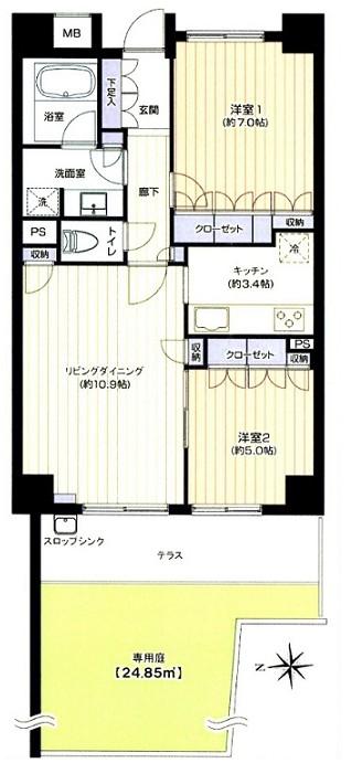 Floor plan. 2LDK, Price 28.8 million yen, Occupied area 61.54 sq m