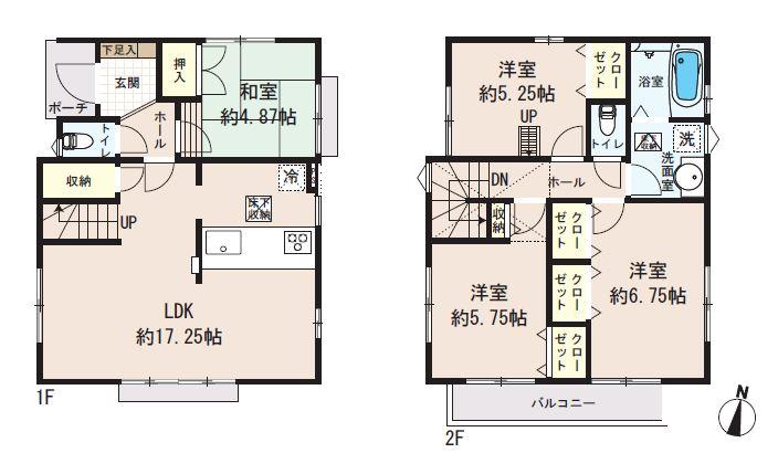Floor plan. (1 Building), Price 53,800,000 yen, 4LDK, Land area 90.1 sq m , Building area 92.34 sq m