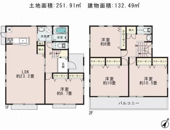 Floor plan. 65,800,000 yen, 4LDK, Land area 251.91 sq m , Building area 132.49 sq m