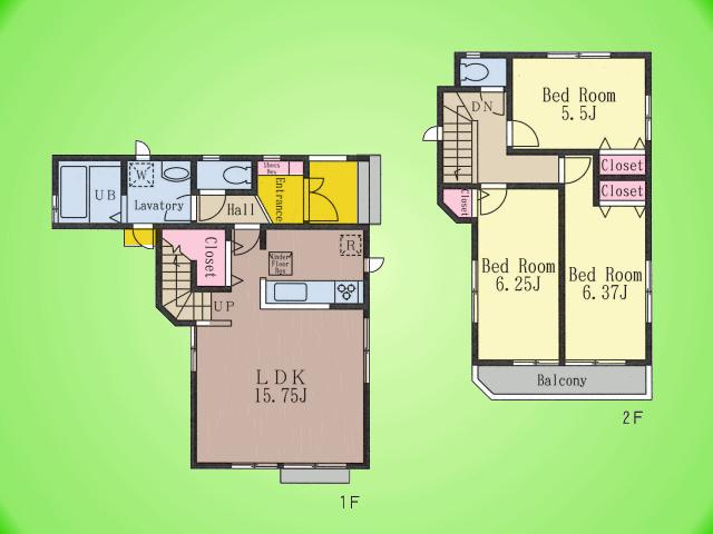 Floor plan. (E Building), Price 43,800,000 yen, 3LDK, Land area 102.25 sq m , Building area 81.76 sq m