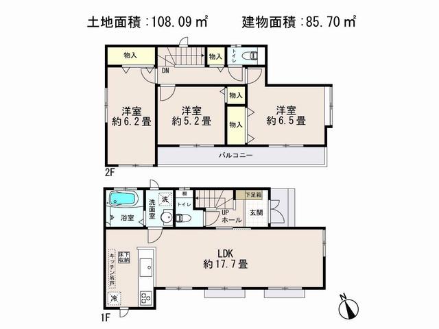 Floor plan. (Q Building Floor Plan), Price 46,500,000 yen, 3LDK, Land area 108.09 sq m , Building area 85.7 sq m