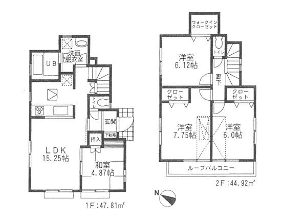 Floor plan. (6 Building), Price 38,800,000 yen, 4LDK, Land area 127.36 sq m , Building area 92.73 sq m