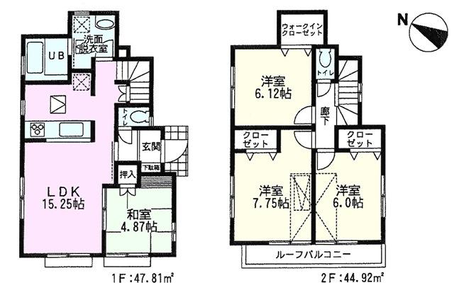Floor plan. (6 Building), Price 38,800,000 yen, 4LDK, Land area 127.36 sq m , Building area 92.73 sq m
