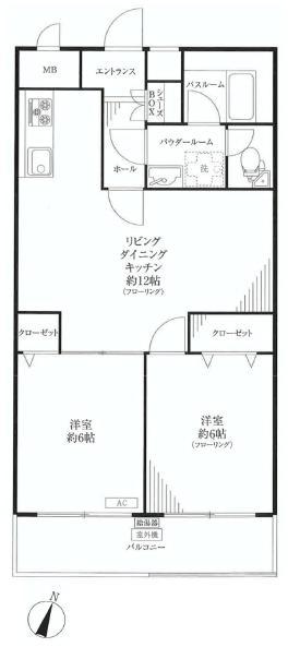 Floor plan. 2LDK, Price 22,800,000 yen, Occupied area 54.45 sq m , Balcony area 6.6 sq m