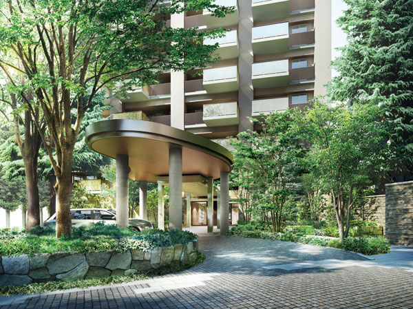 Shared facilities.  [Driveway Rendering] In carriage porch with a roof, It is comfortable on a rainy day. To separate the roadway and sidewalk, Was consideration to safety.