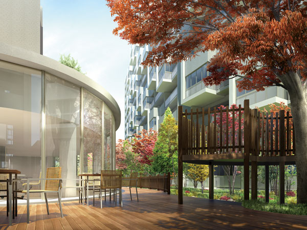 Shared facilities.  [Forest Club House & Komorebi terrace Rendering] Forest Club House, One of the community base. Kitchen also placed, You can use in cooking classes and group activities.