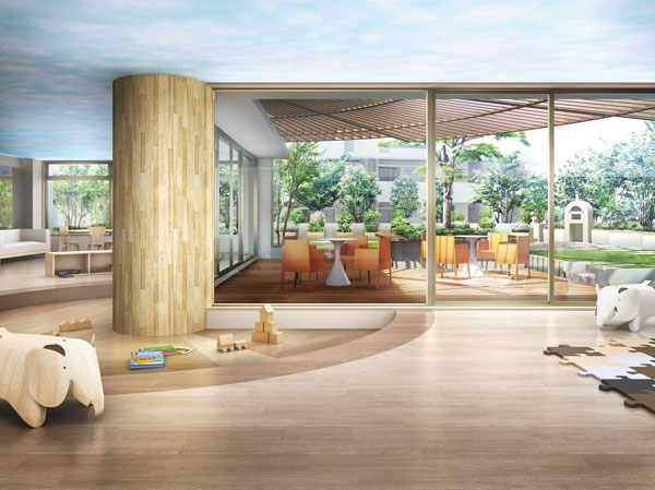 Shared facilities.  [Terrace Arena Rendering] Terrace Arena, Everyone of living to live here. Place Ya AC adults between, You can use as a safe playground for children.