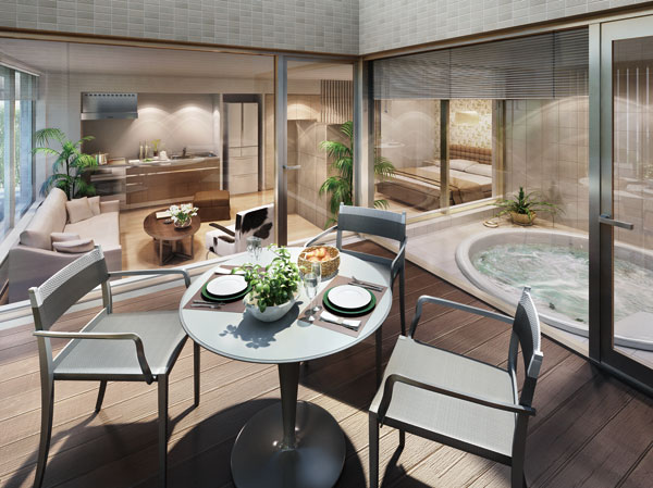 Buildings and facilities. Guest villa which can be used to house guests. The guest villa A is, View bus facing the wood deck terrace. Guests can relax while feeling the comfort of outdoor.   ※ Guest Villas A Rendering