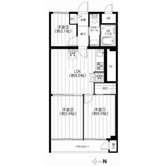 Floor plan. 3LDK, Price 22,900,000 yen, Occupied area 55.13 sq m , Balcony area 5.08 sq m