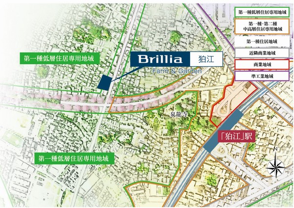  [Local peripheral image illustrations] Mild first-class low-rise exclusive residential area ( ※ Birth to 1).  ※ 1: including a first-class residential area. By law amendment, There is a possibility that the change in the future.  ※ Conceptual diagram of the web is, Which was subjected to a CG processing in aerial photo of the peripheral site (2013 November shooting), In fact a slightly different