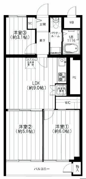 Floor plan. 3LDK, Price 22,900,000 yen, Occupied area 55.13 sq m , Balcony area 5.08 sq m