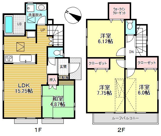 Floor plan. (6 Building), Price 38,800,000 yen, 4LDK, Land area 127.36 sq m , Building area 92.73 sq m