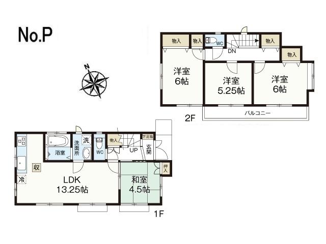 Floor plan. (P Building), Price 46,500,000 yen, 4LDK, Land area 108.1 sq m , Building area 84.59 sq m