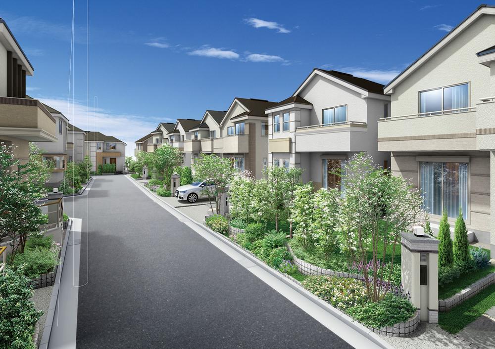 Cityscape Rendering. Beautiful cityscape with a sense of unity 40 House unique. Urban development considering the brightness and ventilation. Road in the town that was to cherish the ease of walking. As families spend pleasant, Stuck in one by one to shape the city.  ※ Cityscape Rendering