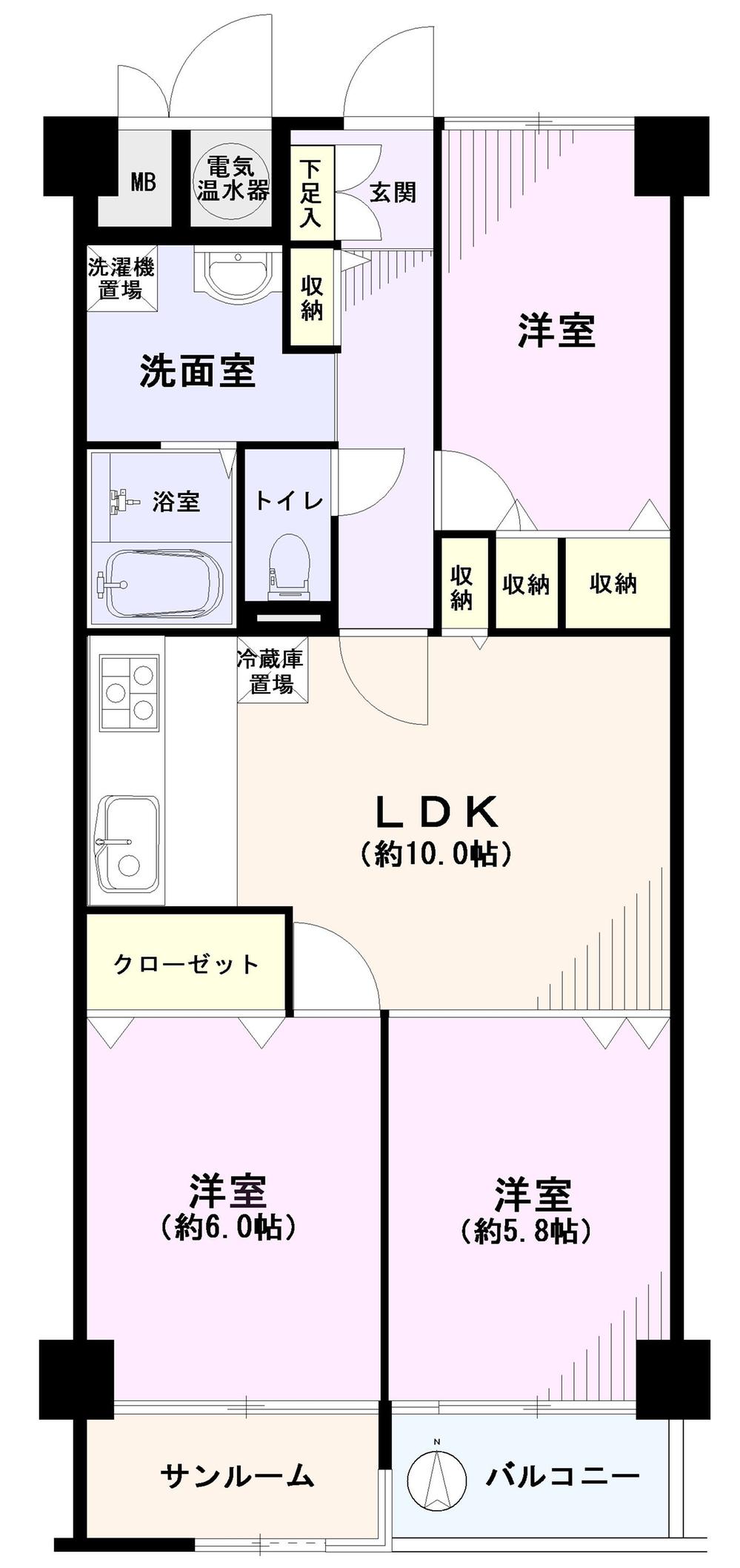 Floor plan. 3LDK, Price 17.8 million yen, Occupied area 65.88 sq m , Balcony area 3.24 sq m
