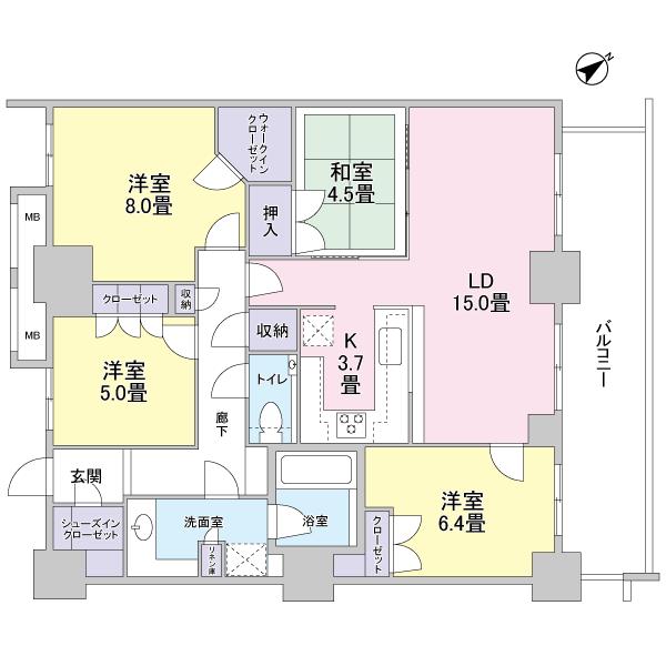 Floor plan. 4LDK, Price 64,700,000 yen, Footprint 100.11 sq m , Balcony area 15.3 sq m ◆ Footprint 100.11 sq m 4LDK dwelling unit